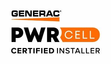 Image of the Generac PWRcell Certified Installer logo, featuring the words Generac PWRcell Certified Installer with black and orange accents.